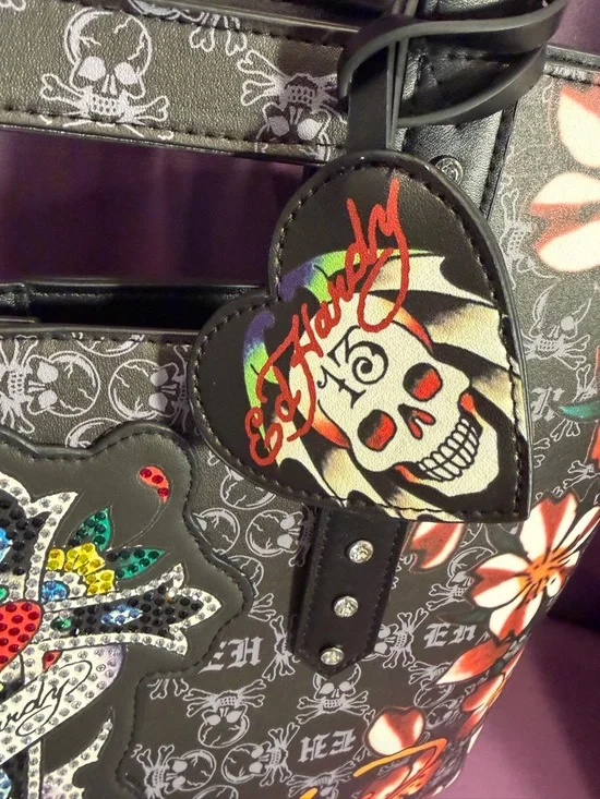 Ed Hardy Large Floral Tote Bag with Matching Wallet - Picture 5 of 14